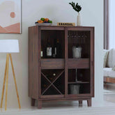 Befree Solid Sheesham Wood Bar Cabinet With Sliding Doors (Walnut Finish)